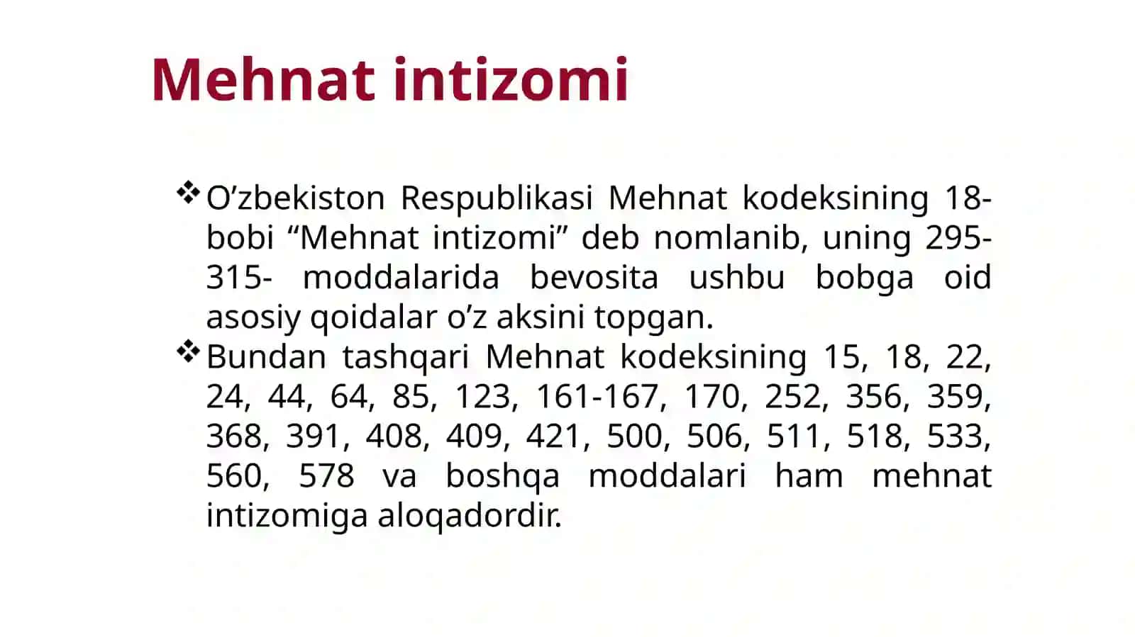 Mehnat intizomi va unga oid yangiliklar 3