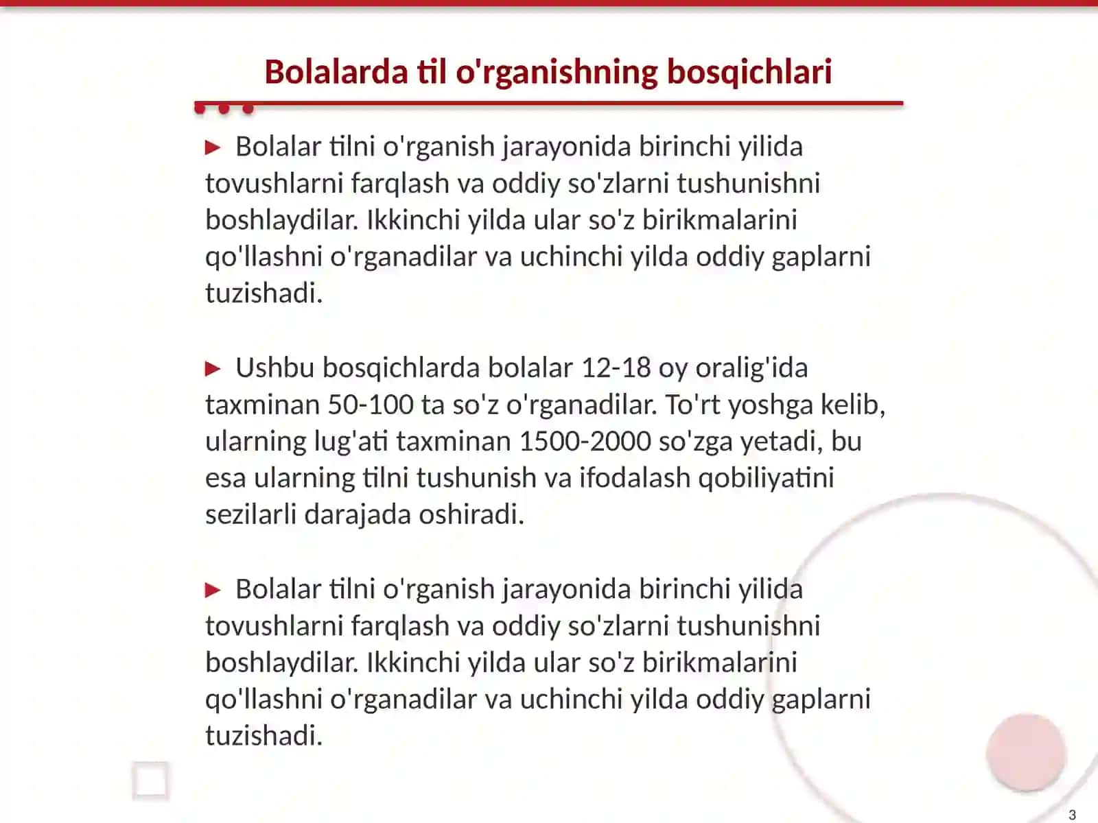 Bolalarda tilni o'rganishning bosqichlari 3