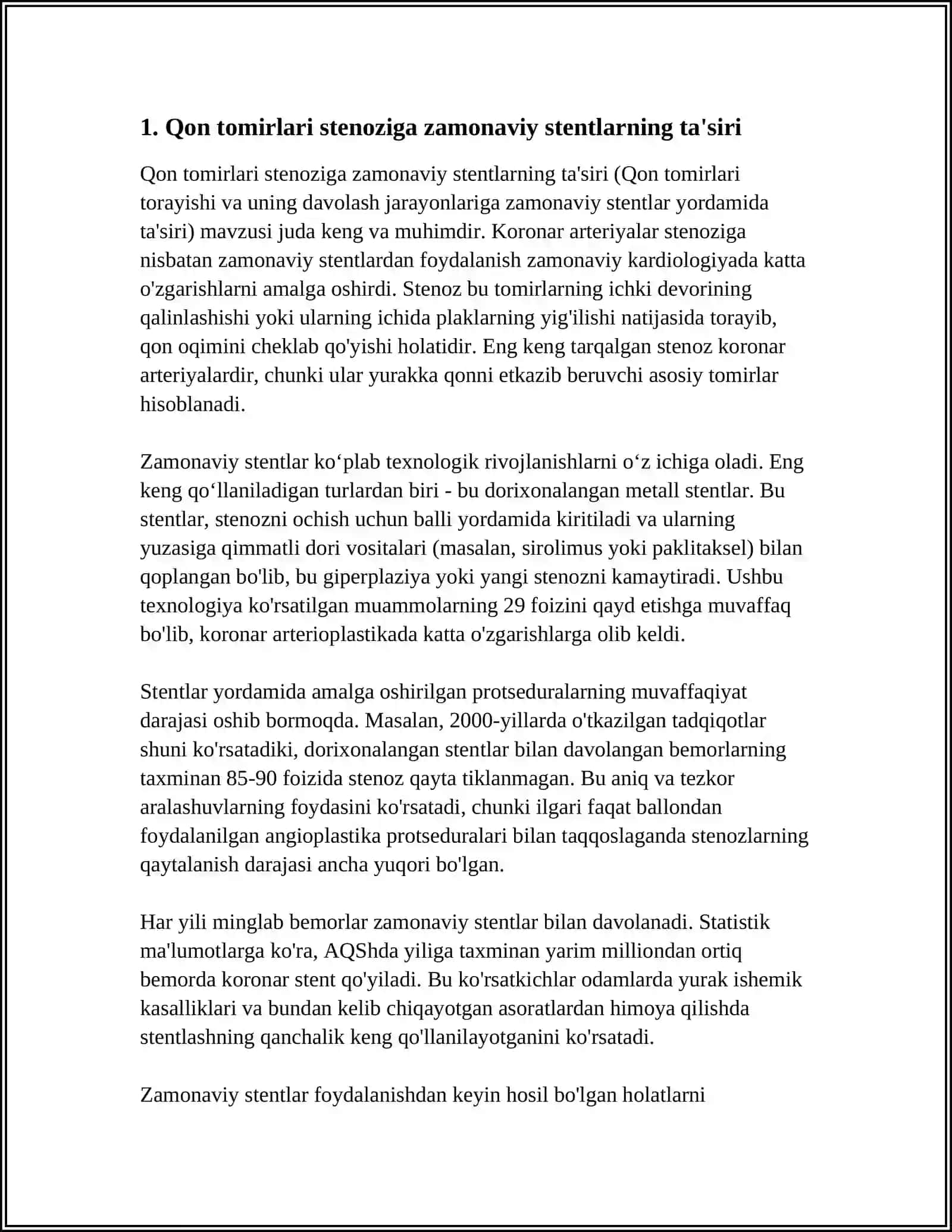 QON TŎXTATISH USULLARIDA ZAMONOVIY STENTLARDAN FOYDALANISH 3