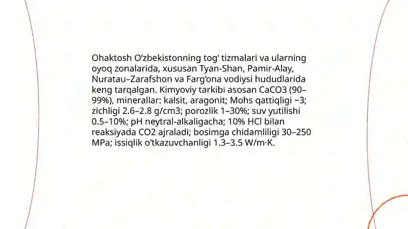 Tabiy tosh materiallar tarqalgan hududlar va ularning xossalari 3