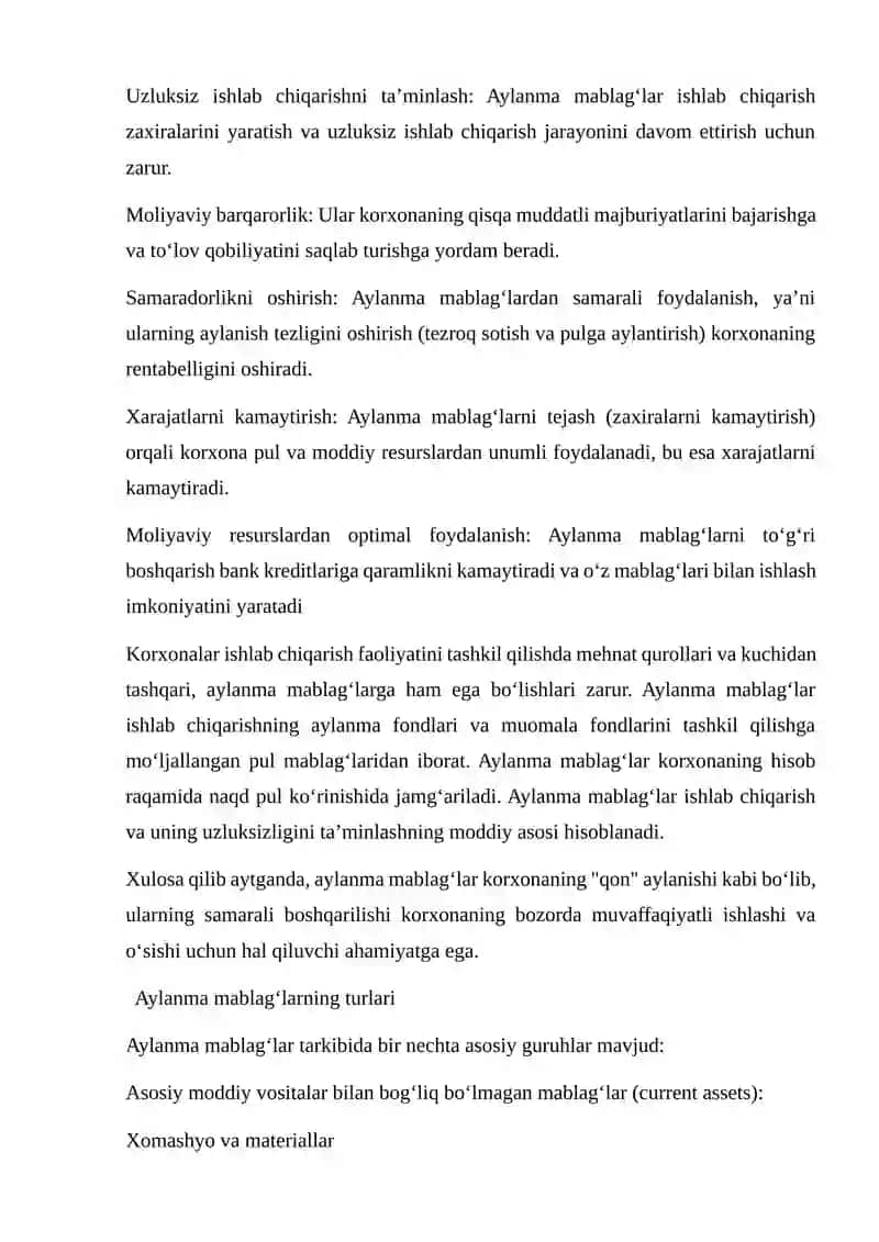 Korxona Aylanma Mablag’lar Holatining Statistikasi 3
