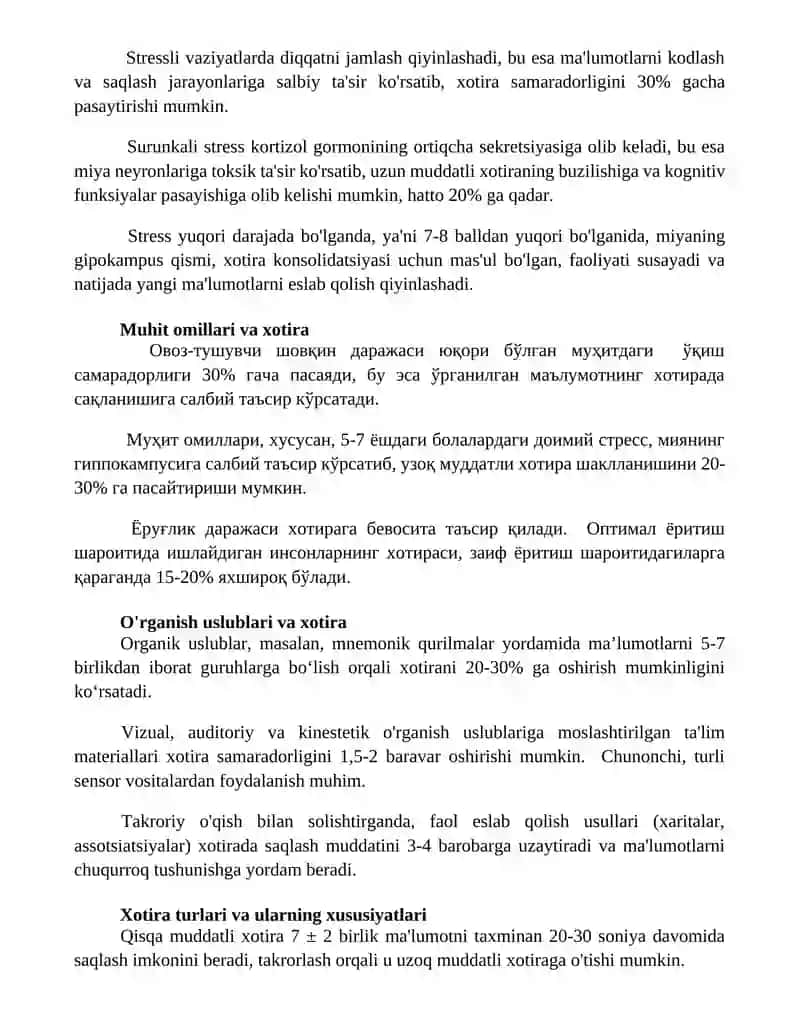 Xotira rivojlanishi. Asosiy omillar va shart sharoitlar 3