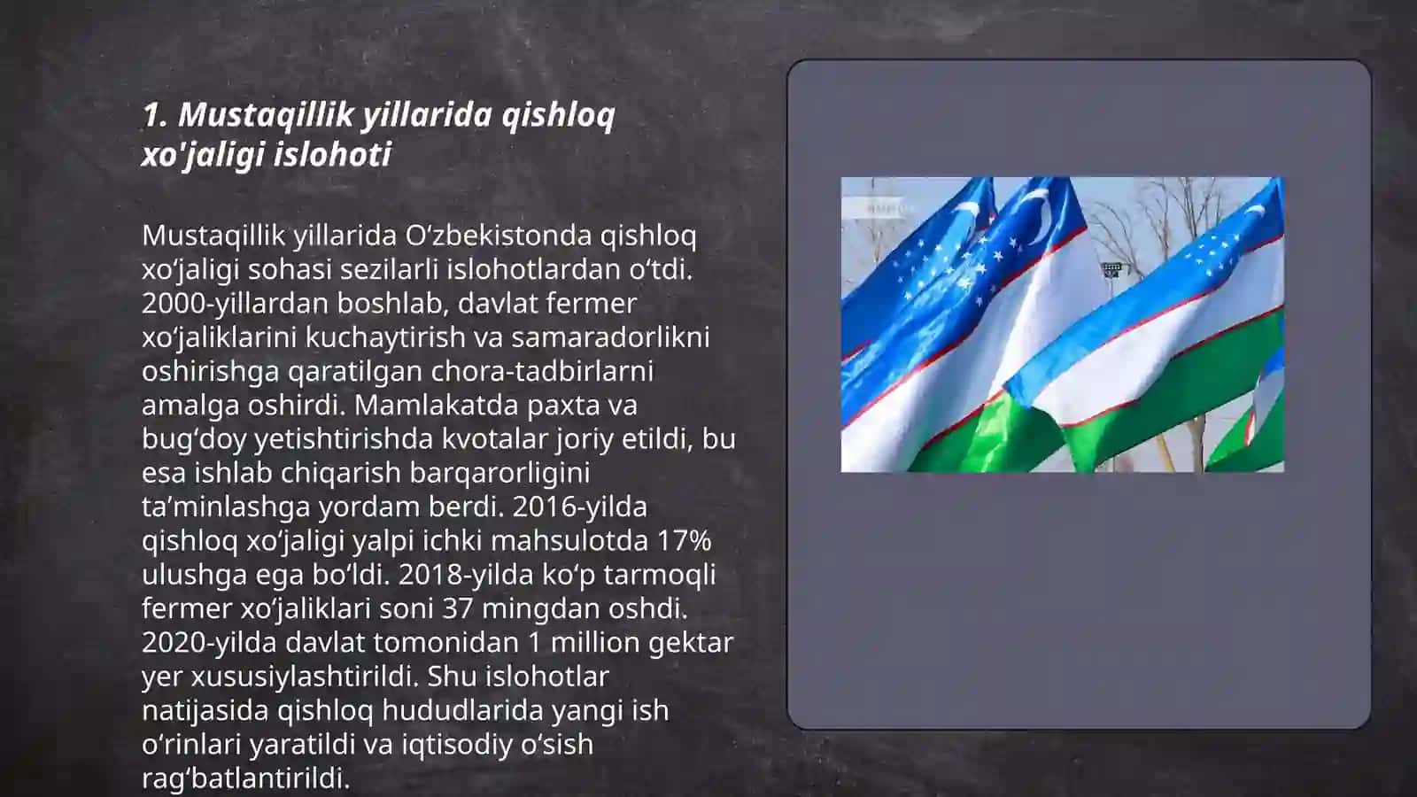 Oʼzbekiston Respublikasi mustaqillik yillarida qishloq va sanoat sohasidagi oʼzgarishlar 3
