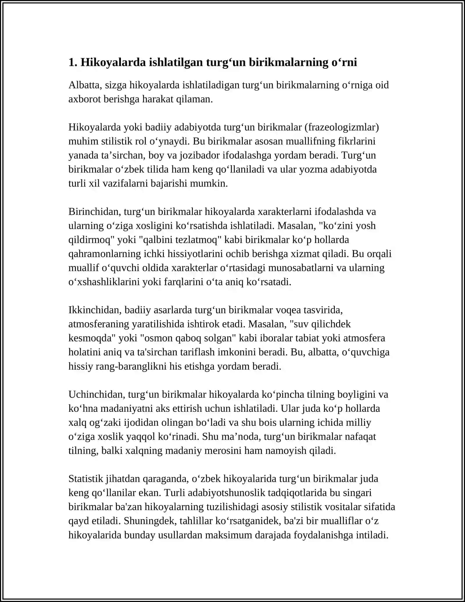 ABDULLA QAHHOR HIKOYALARIDA TURG'UN BIRIKMALARNING QO'LLANISHIGA MISOLLAR KELTIRISH 3