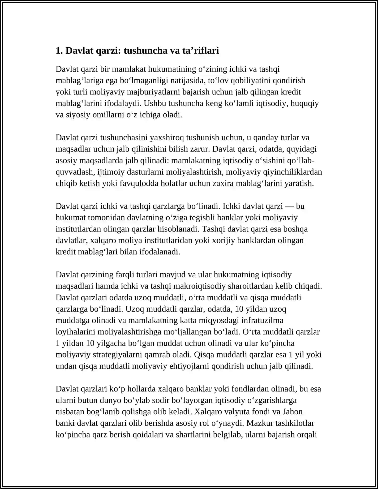 DAVLAT QARZI: TUSHUNCHASI, TURLARI VA BOSHQARISH USULLARI 3