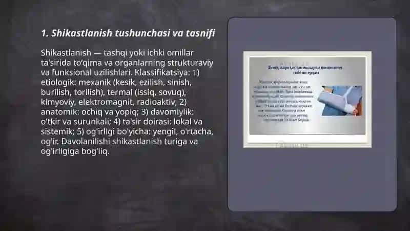Shikatlanish asoslari va shikastlanishga organizmning umumiy javob reaksiyasi, toʻqimalar aʼzolar, yopiq shikastlanishlar 3