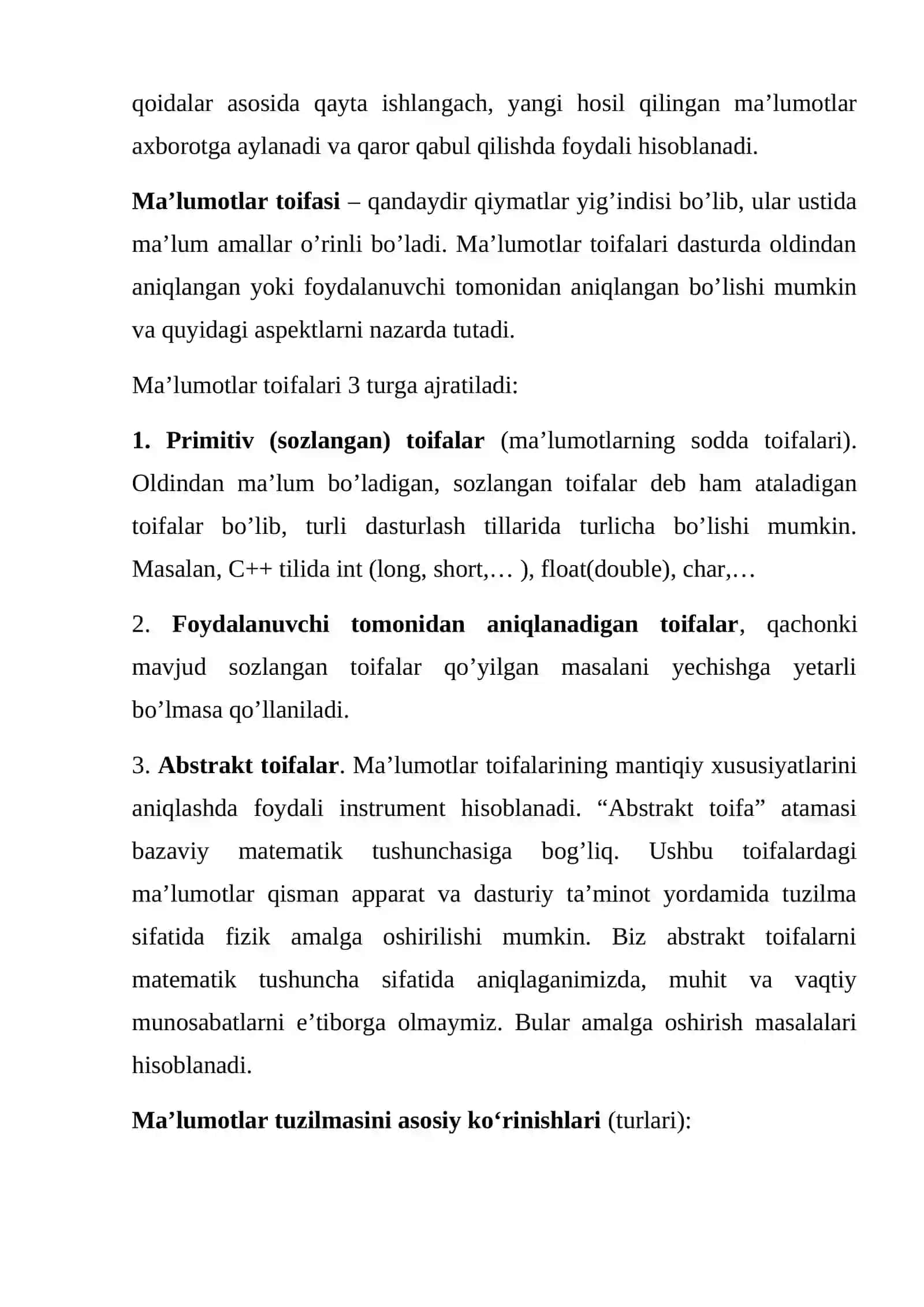 Ma’lumotlarni oddiy sozlangan turlari 3