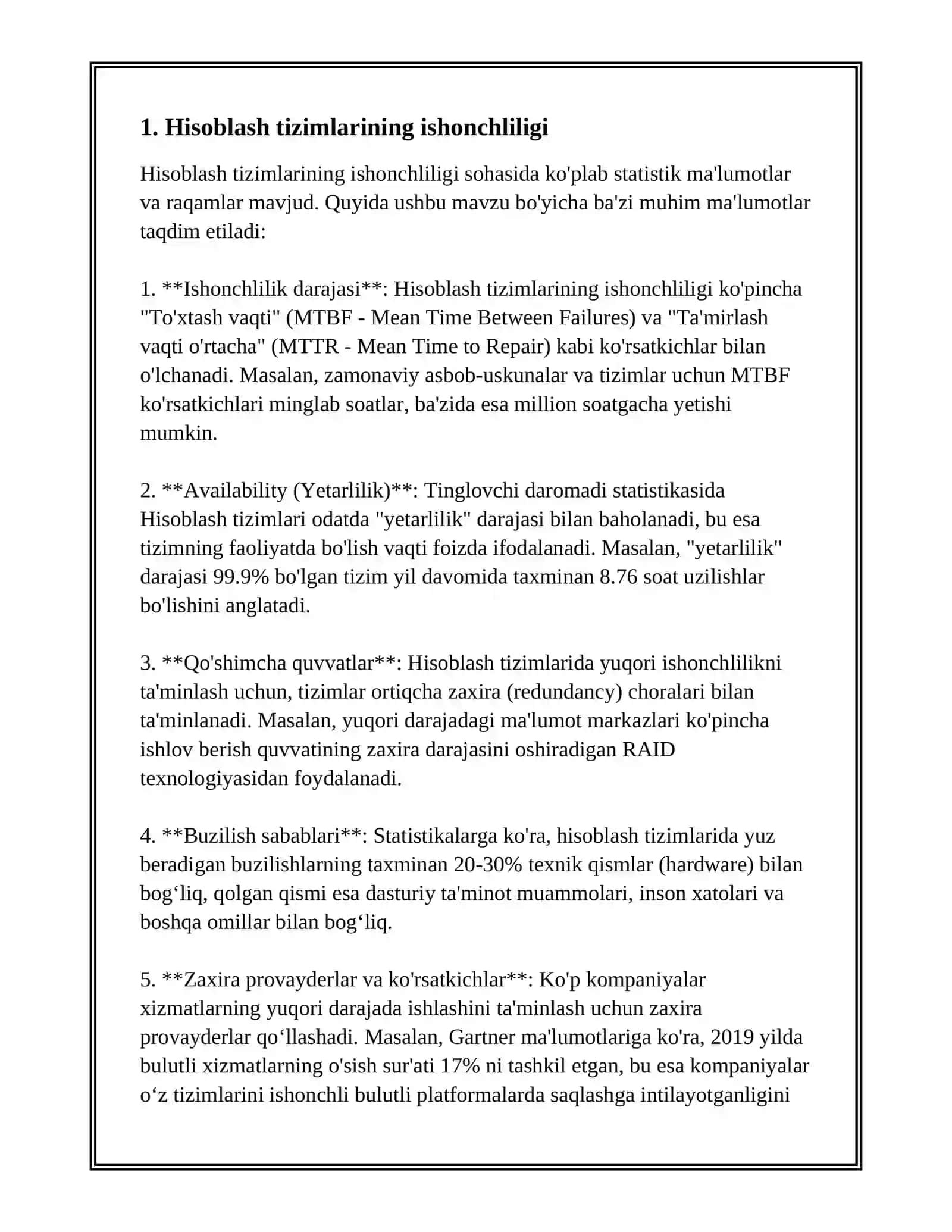 HISOBLASH SISTEMALARINI BUZILMASDAN ISHLASH EXTIMOLINI TOPISHGA DOIR MASHQLAR 3