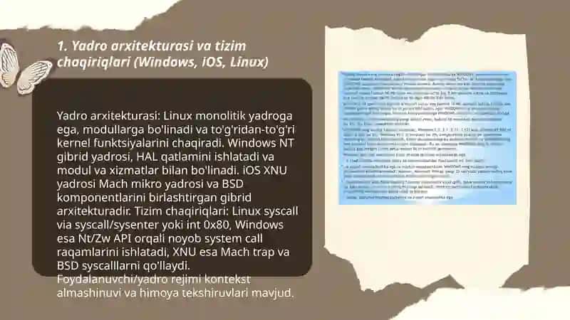 Yadro arxitekturasi va tizim chaqiriqlari (Windows, iOS, Linux) 3