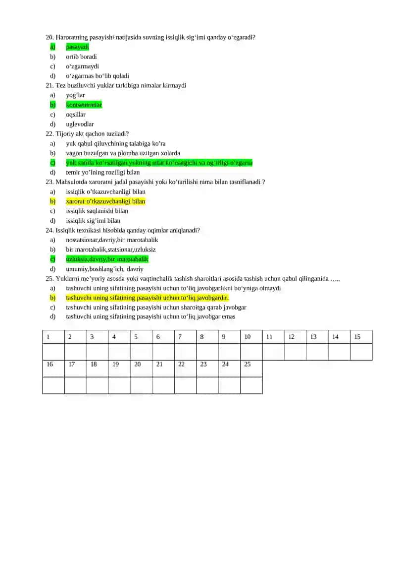 Yetkazib berish zanjirida izotermik tashishlar fanidan test 3