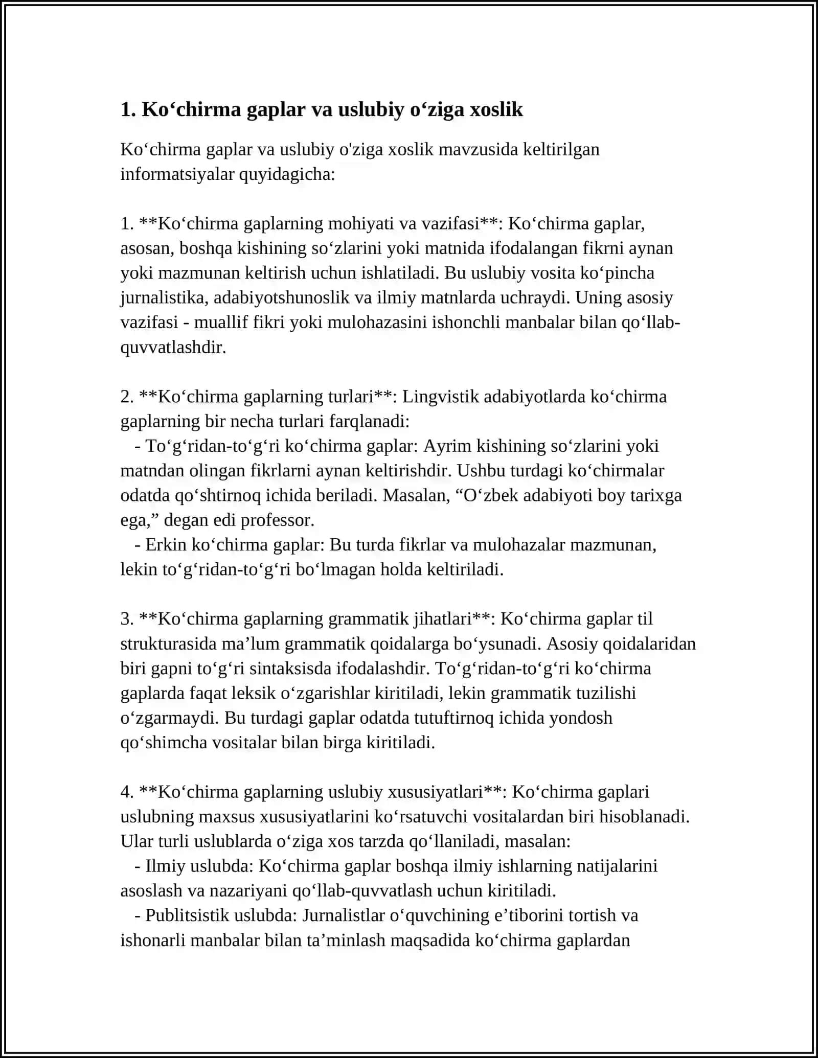 KOʻCHIRMA GAPLARNING USLUBIY XUSUSIYATLARI 3