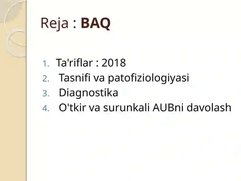 Bachadondan Anomal qon ketishi (BAQ) – FIGO 2018 yangilanishlari bilan BAQ uchun 3