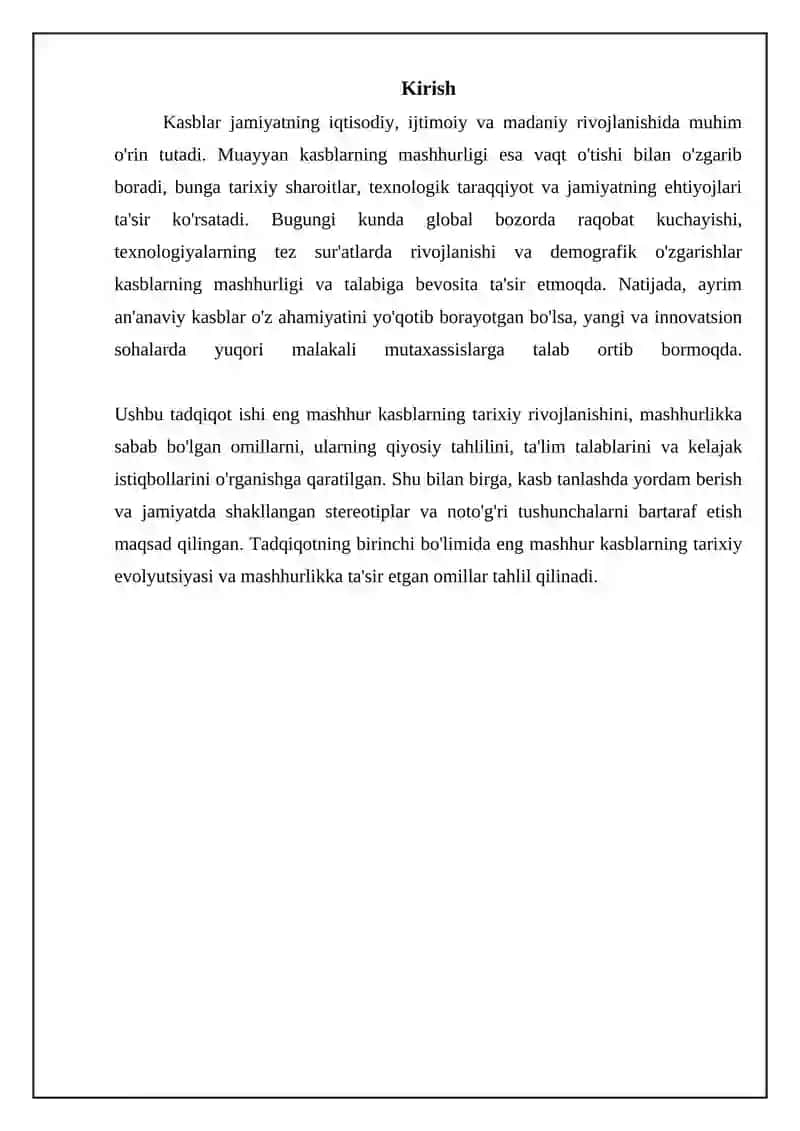 Eng mashxur kasblar: Tarix, sabablar va ro'yxat 3