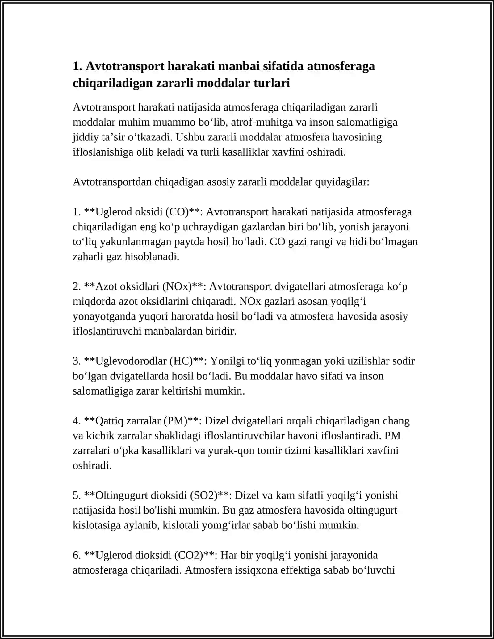 AVTOTRANSPORTLARNING HARAKATIGA QARAB ATMOSFERA HAVOSINI BAHOLASH 3