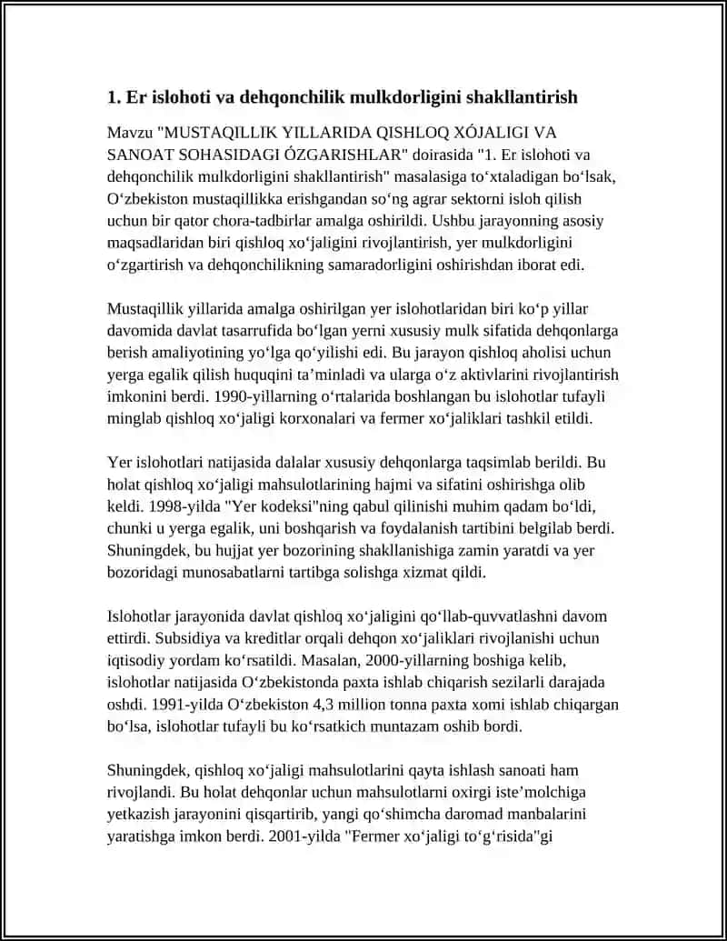 MUSTAQILLIK YILLARIDA QISHLOQ XÓJALIGI VA SANOAT SOHASIDAGI ÓZGARISHLAR 3