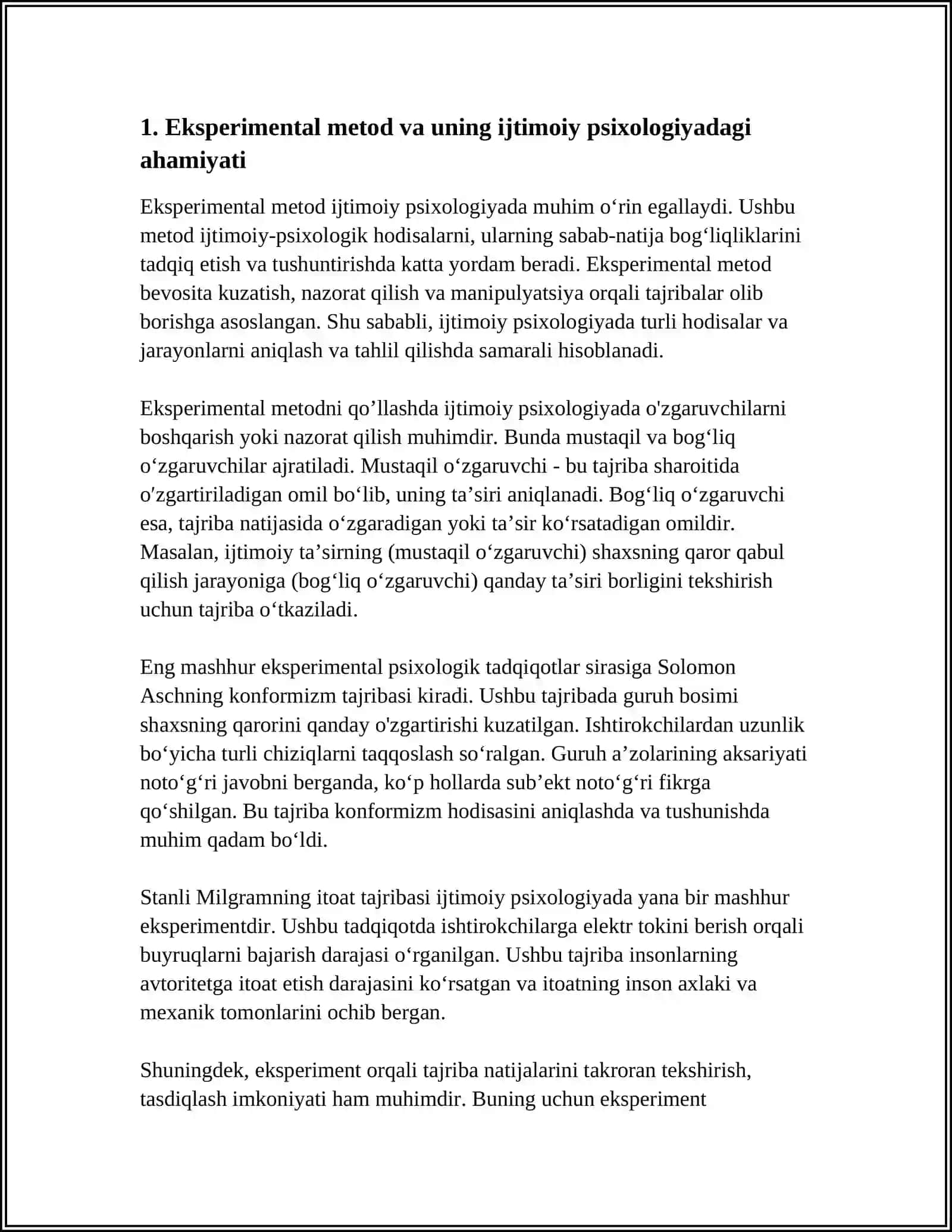 IJTIMOIY PSIXOLOGIK TADQIQOTLARDA EKSPERIMENTAL METODNI QOʻLLASH XUSUSIYATLARI 3