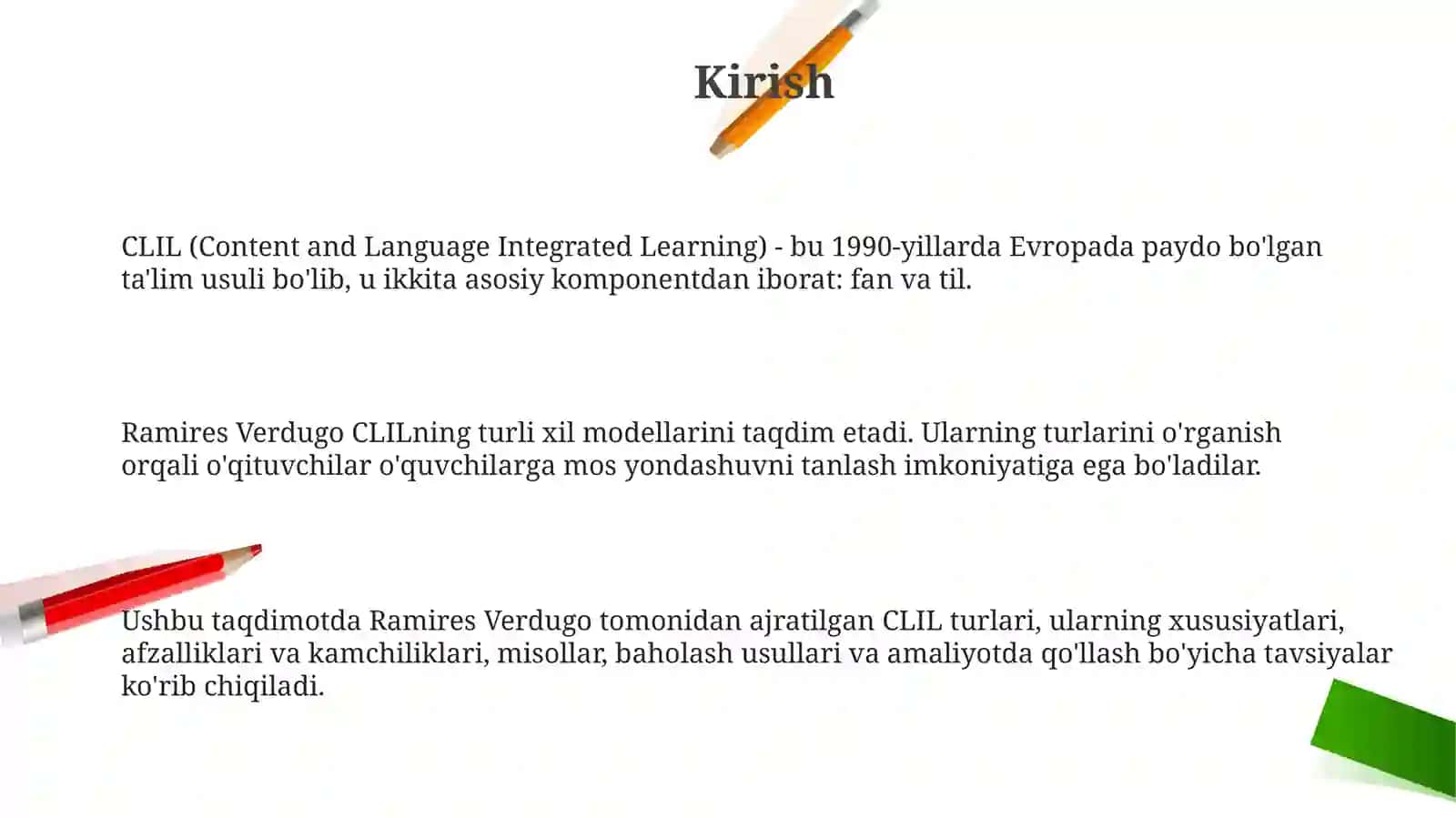 Ramires Verdugo tomonidan ajratilgan CLILning turlari 3
