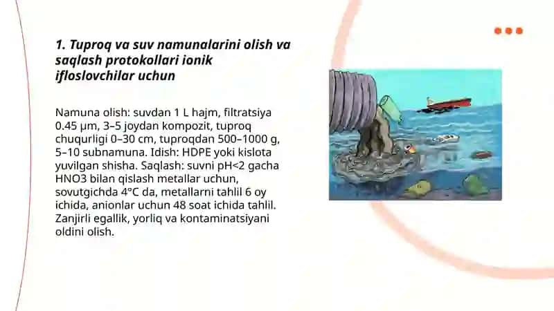 Tuproq va suvning ifloslanishida ion bogʻlanishli birikmalarni aniqlab ulardan tozalash usulini ishlab chiqish Sangina ilashova 3