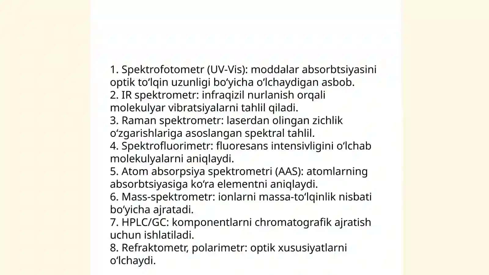 Tahlilni uskunaviy usullari, tasnifi. Molekulyar spektral tahlil. Tahlilni optik usullari 3