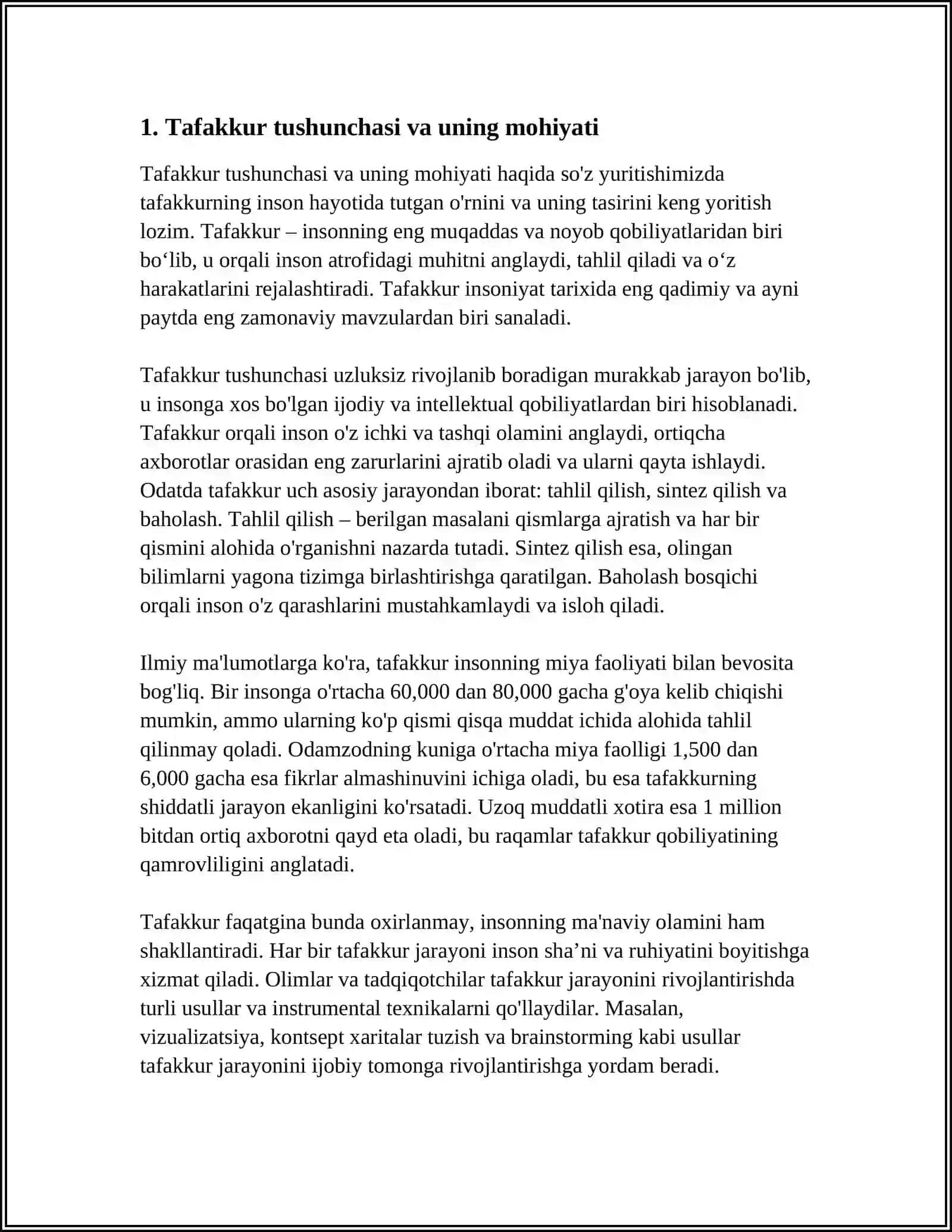 MUSTAQIL ISH Mavzu: TAFAKKURNING MANTIQIY SHAKLLARI VA TURLARI 3