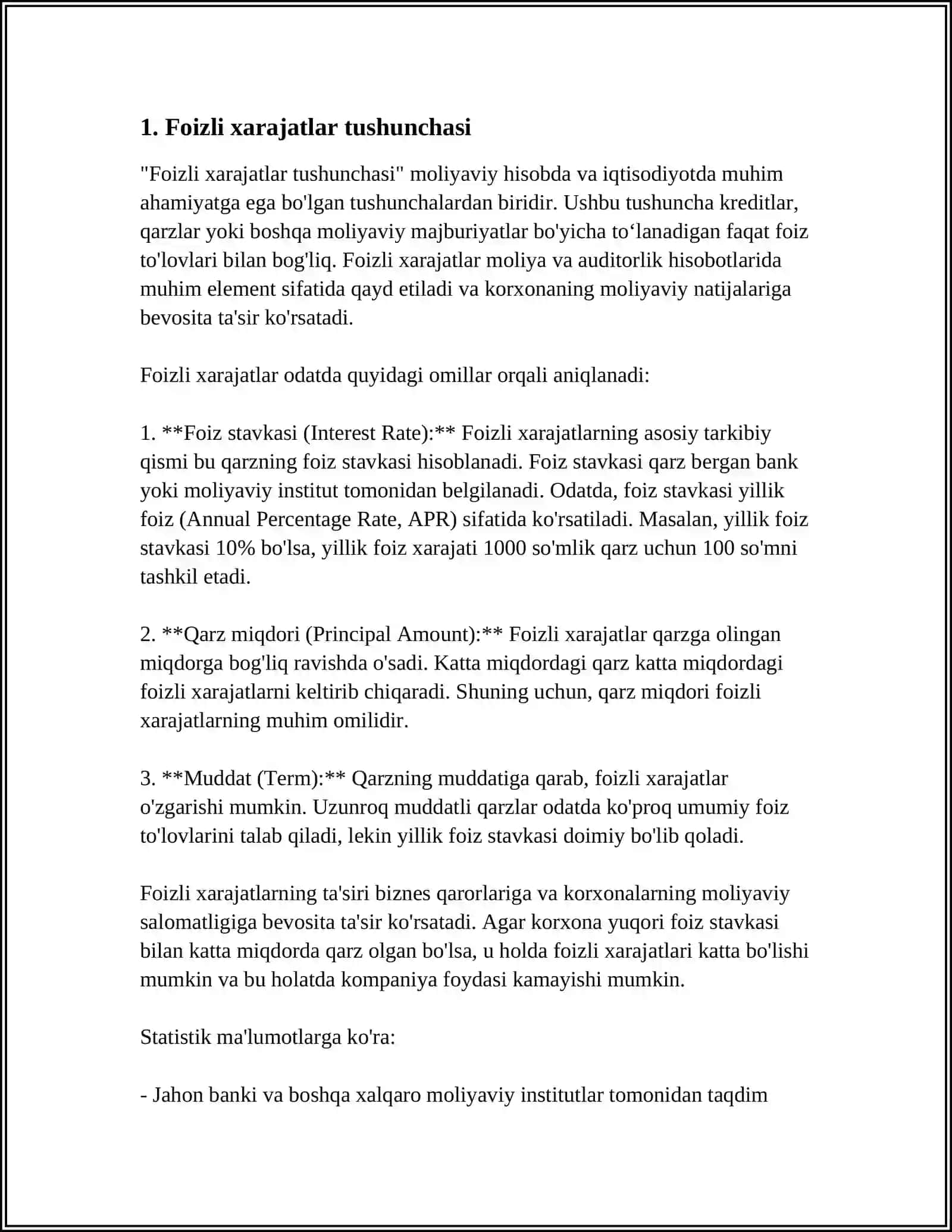 Mavzu: BANKLARDA FOIZLI XARAJATLAR XISOBI 3