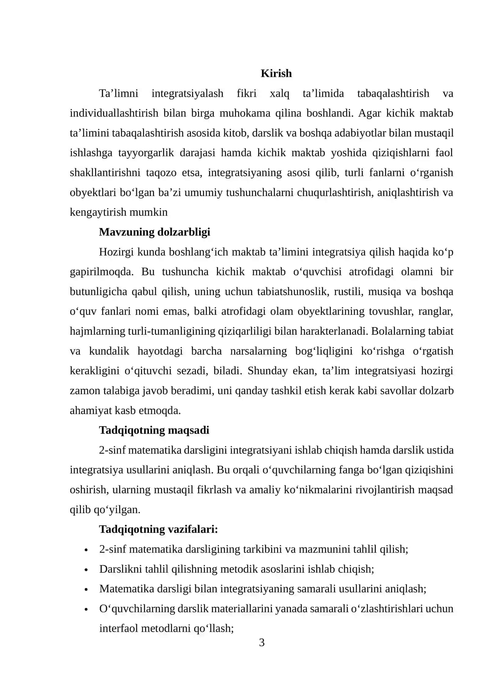 Boshlang‘ich sinflarda matematikadan integrativ o‘qitish samaradorligini oshirish omil sifatida KURS ISHI 3