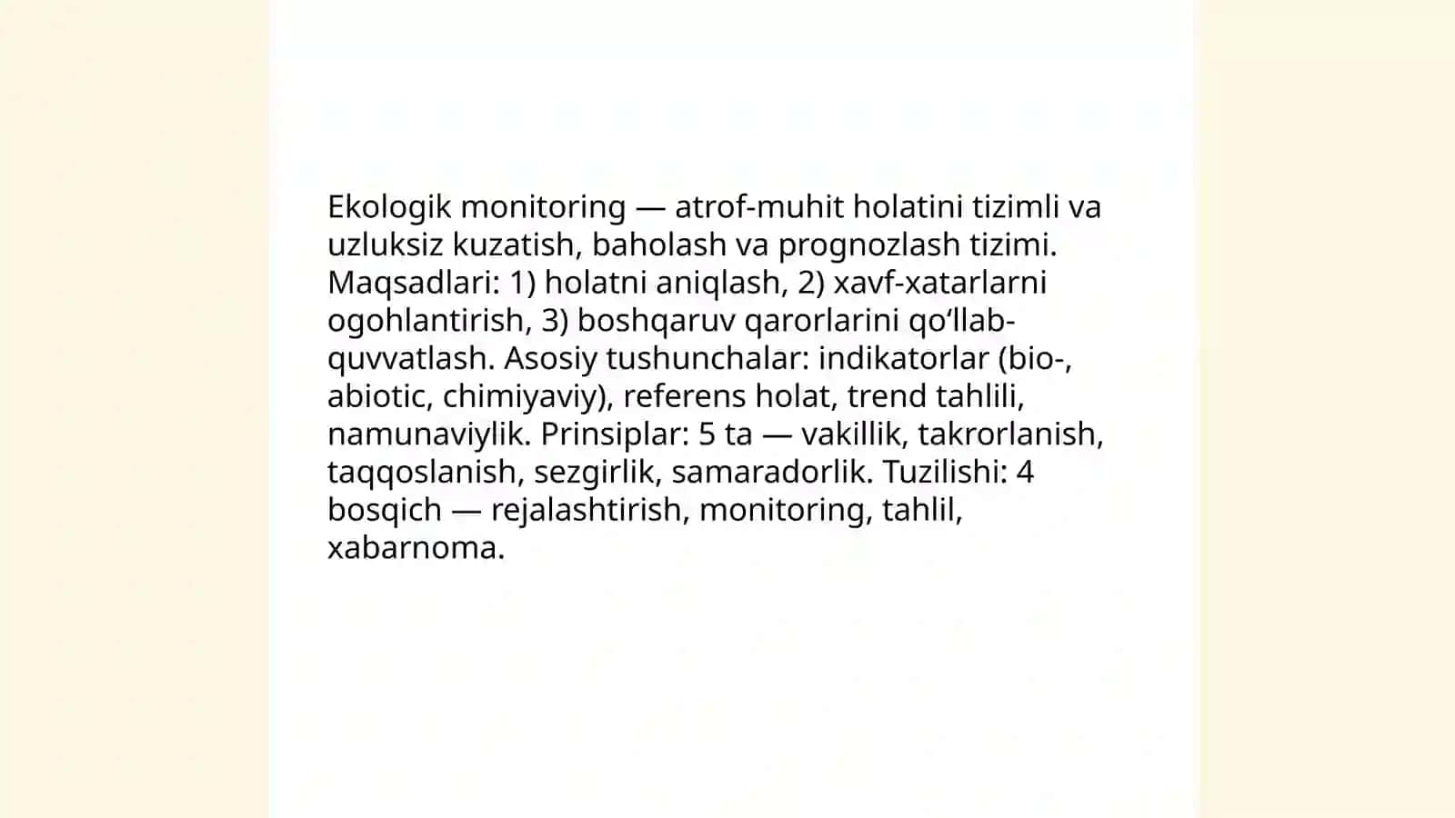 Ekologik monitoringning nazariy asoslari va asosiy tushunchalari 3