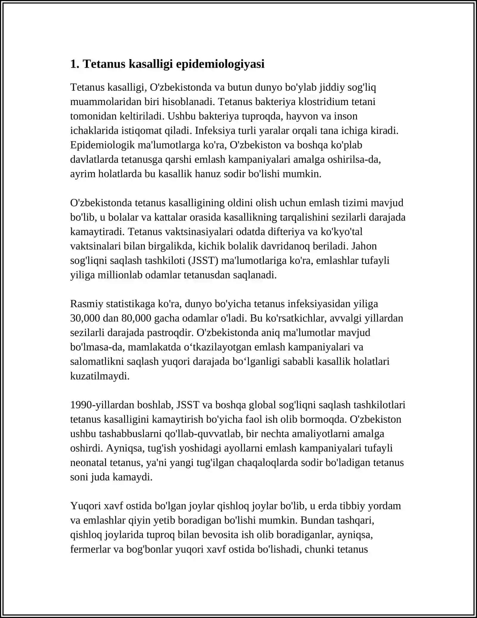 MUSKUL XOSSALARINI OʻRGANISH USULLARI.TETANUS 3