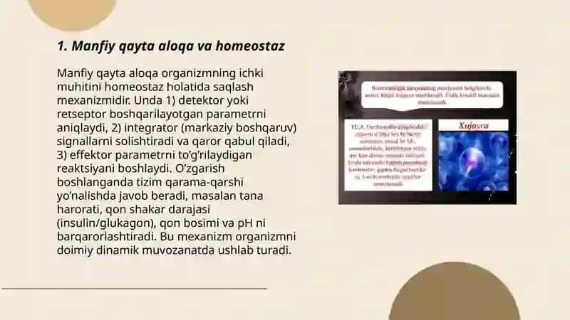 Manfiy qayta aloqa biologiya fanidan 3