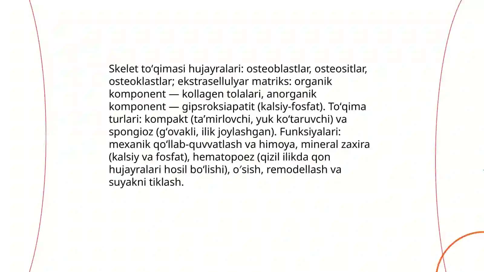 Skelet toʻqimasi,suyak va togʻay toʻqimalari 3