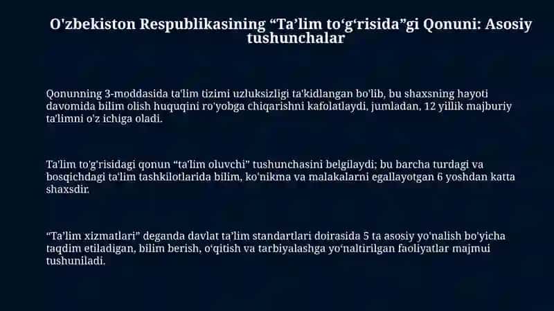 O'zbekiston Respublikasining “Ta’lim to‘g‘risida”gi Qonuni: Asosiy tushunchalar 3