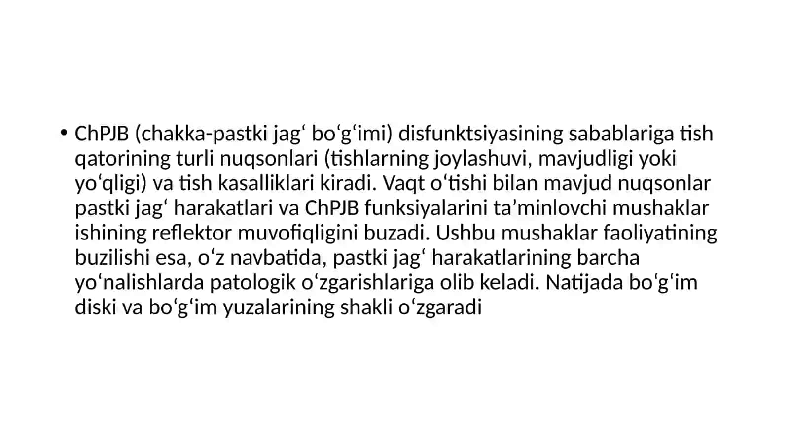 Tishlarning va Chakka-pastki jag‘ bo‘g‘imining (ChPJB) funksional zo‘riqishi 3