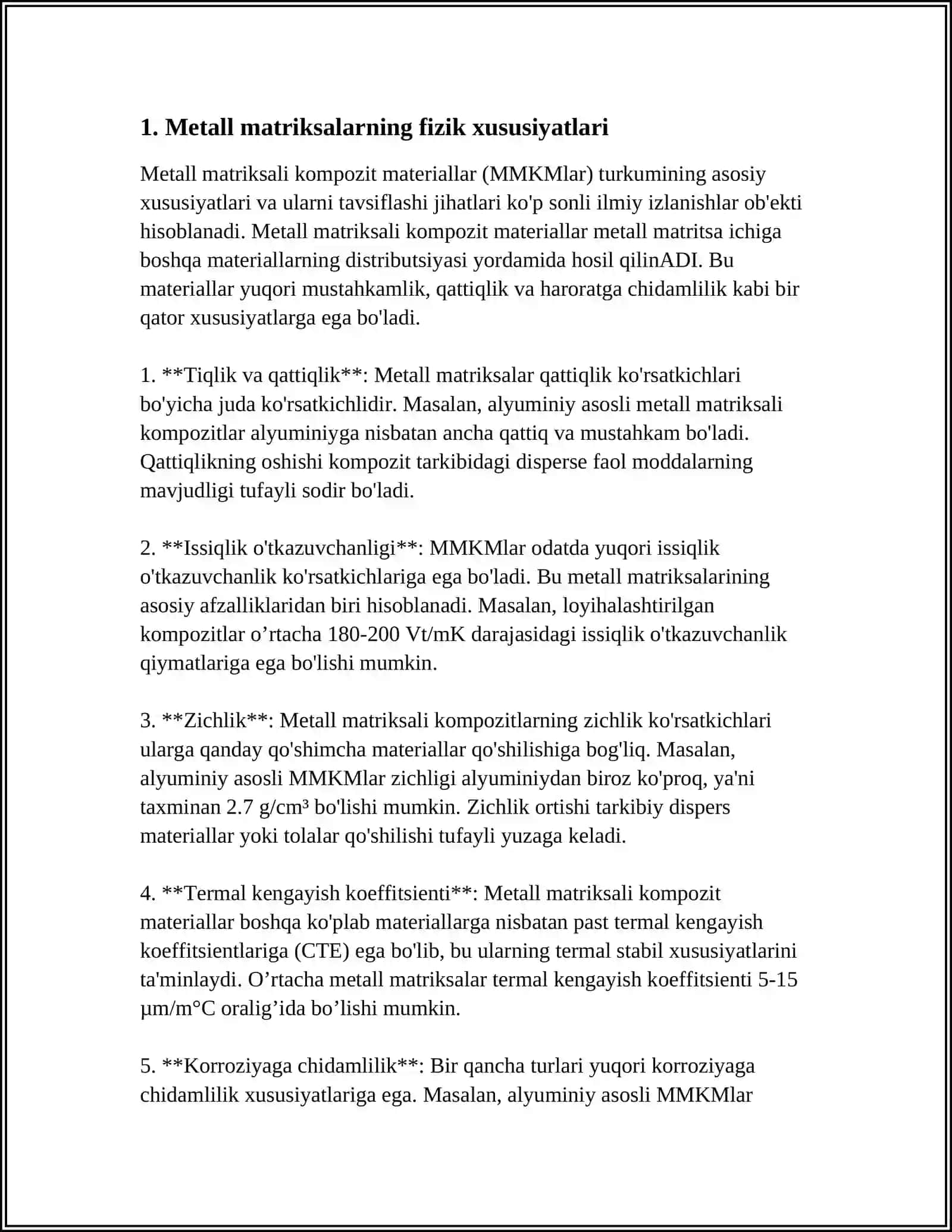 MATRITSALI MATERIALLARNING XARAKTERISTIKALARI:METAL,POLIMER VA KERAMIK MATRITSALAR 3