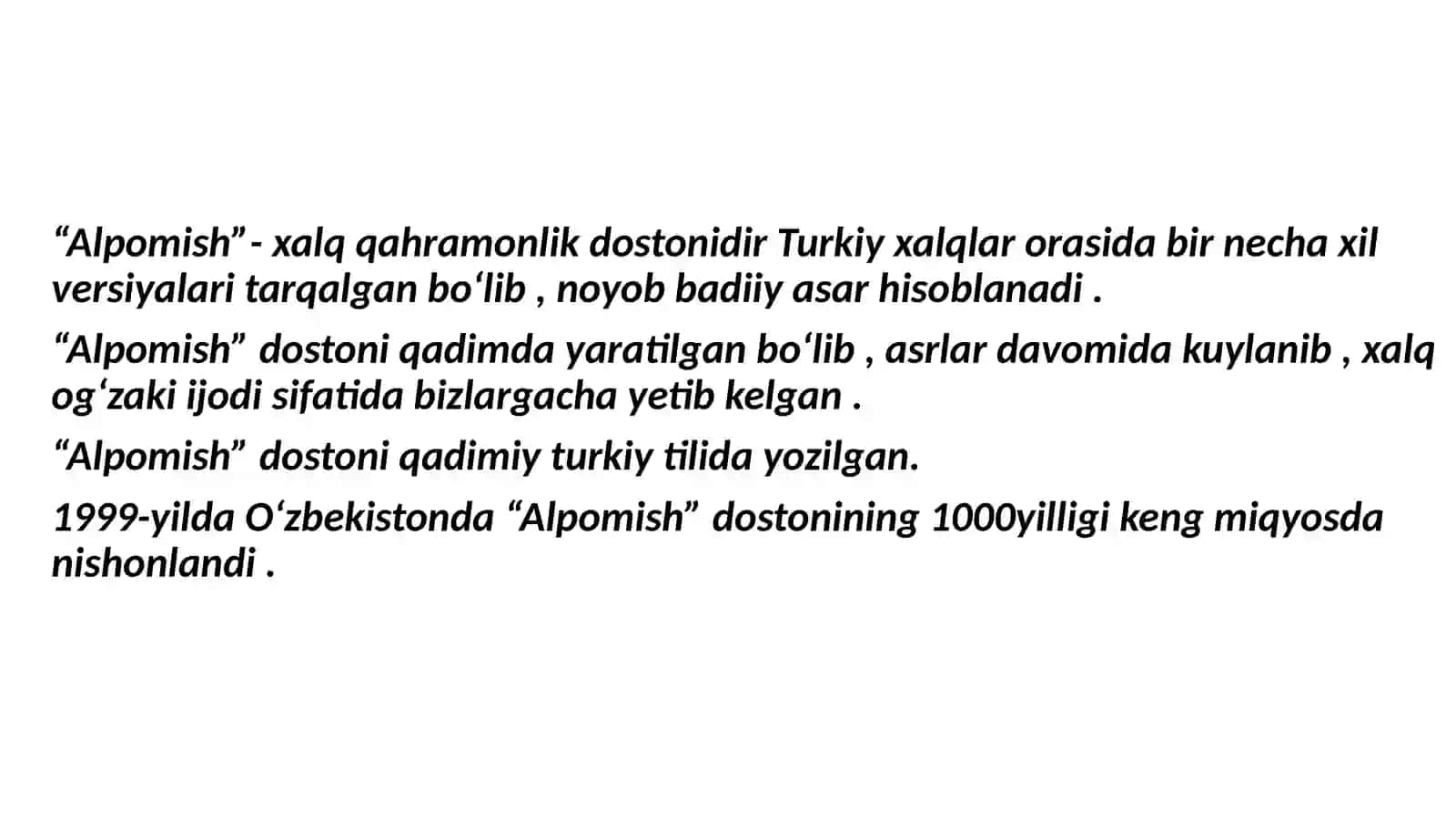 “Alpomish” dostonihaqida taqdimot 3
