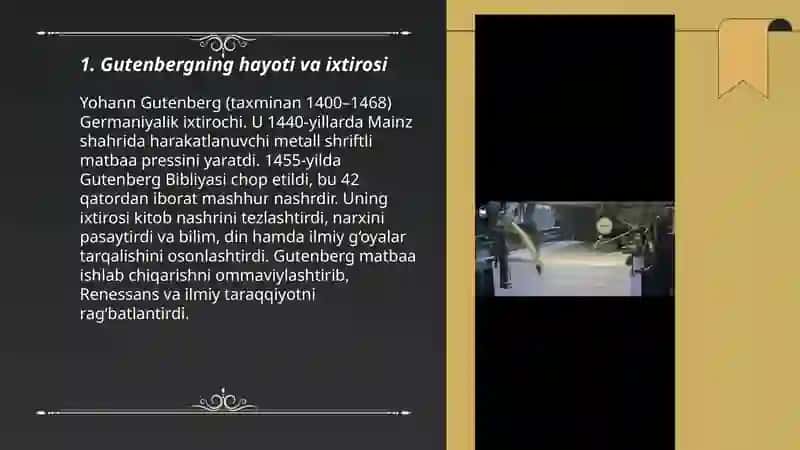 Kitob nashr qilishning kashf qilinishi Gutenberg va uning amaliy ahamiyati 3