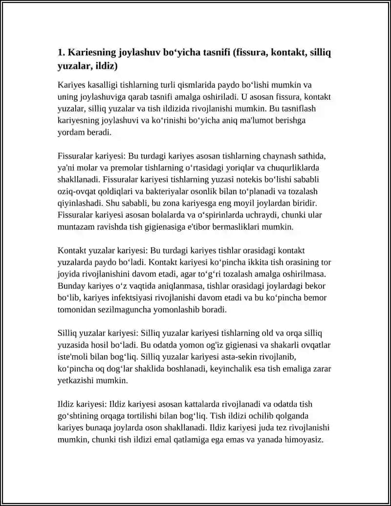 KARIYES TASNIFI ETOLOGIYA PATOGINIZ KARIYISNING KILINIK NAMAYON BULISHI 3