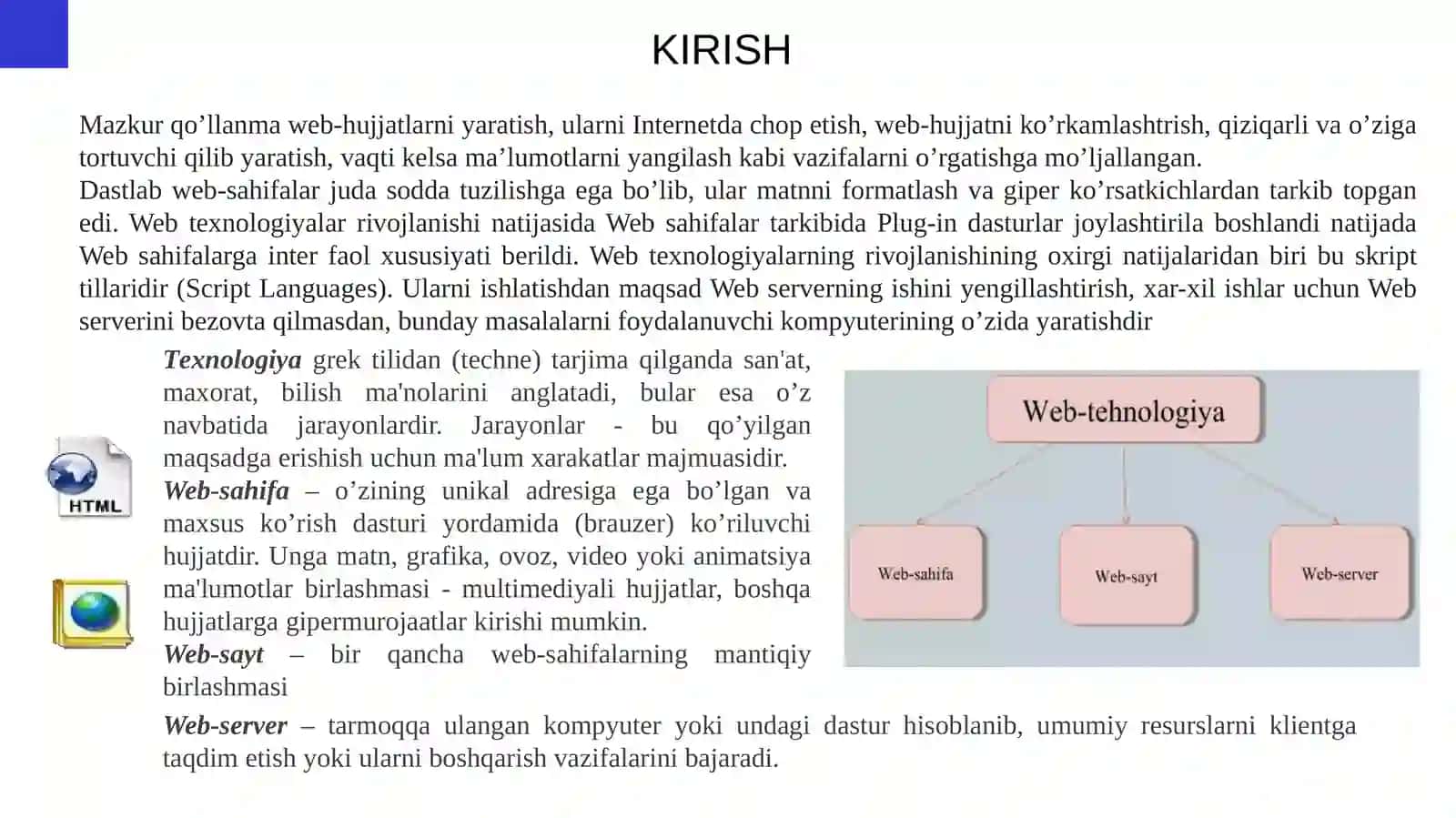 WEB dasturlash va dizayn fani bo’yicha electron resurs uchun taqdimot materiallari 3
