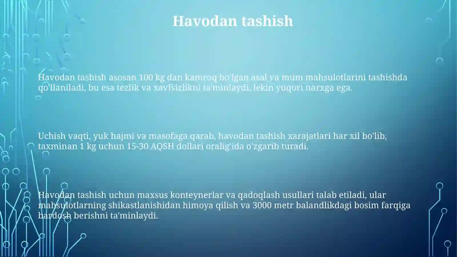 Asalarichilik mahsulotlarini tashish turlari 3