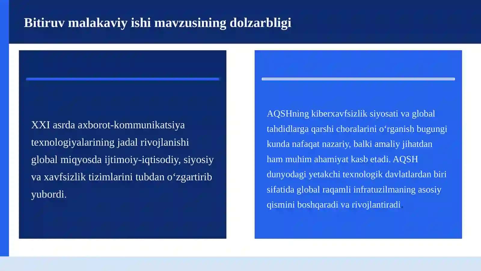 AQSH Kiberxavfsizlik Siyosati va Global Tahdidlar | Tayyor Bitiruv Malakaviy Ishi / Slayd (2026) 3