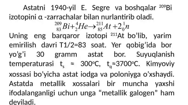 Davriy sisemaning VII-asosiy guruch elementlarining umumiy xarakteristikasi 3