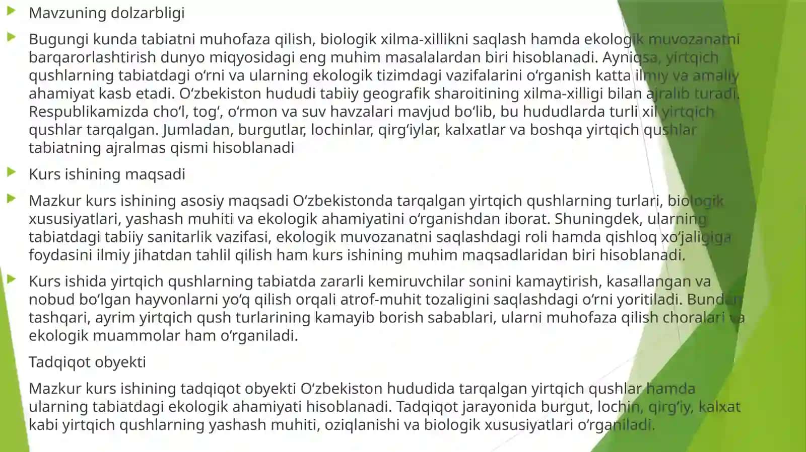 OʻZBEKISTONDATARQALGAN YIRTQICH QUSHLAR VA ULARNING TABIIY SANITARLIKDAGI AHAMIYATI 3