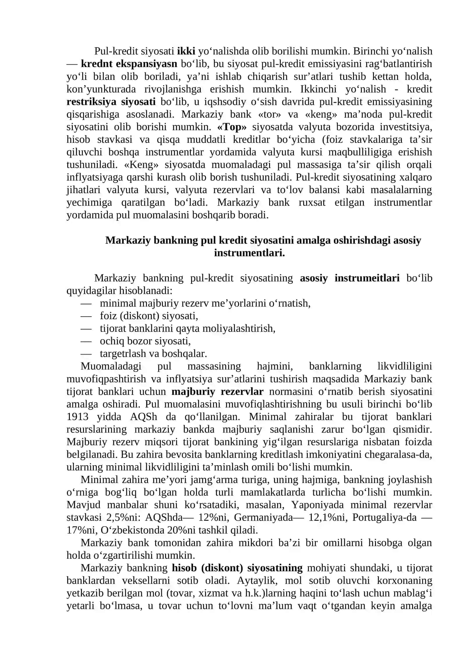 O‘zbekiston Respublikasi Markaziy banki, uning asosiy vazifalari va funksiyalari 3