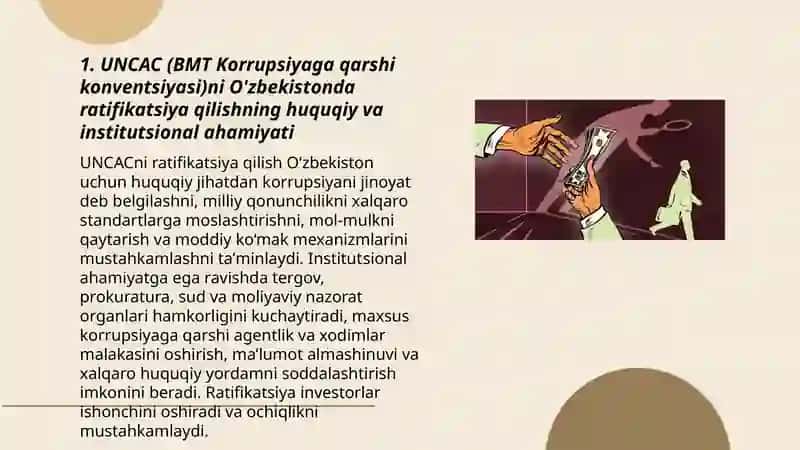 Korupsiyaga qarshi kurash bo'yıcha xalqaro qonunlar va qarorlaning O'zbekistonda ratifikatsiya qilishning ahamiyati, iqtisodiy-siyosiy va ijtimoiy-huquqiy mexanizmlari 3