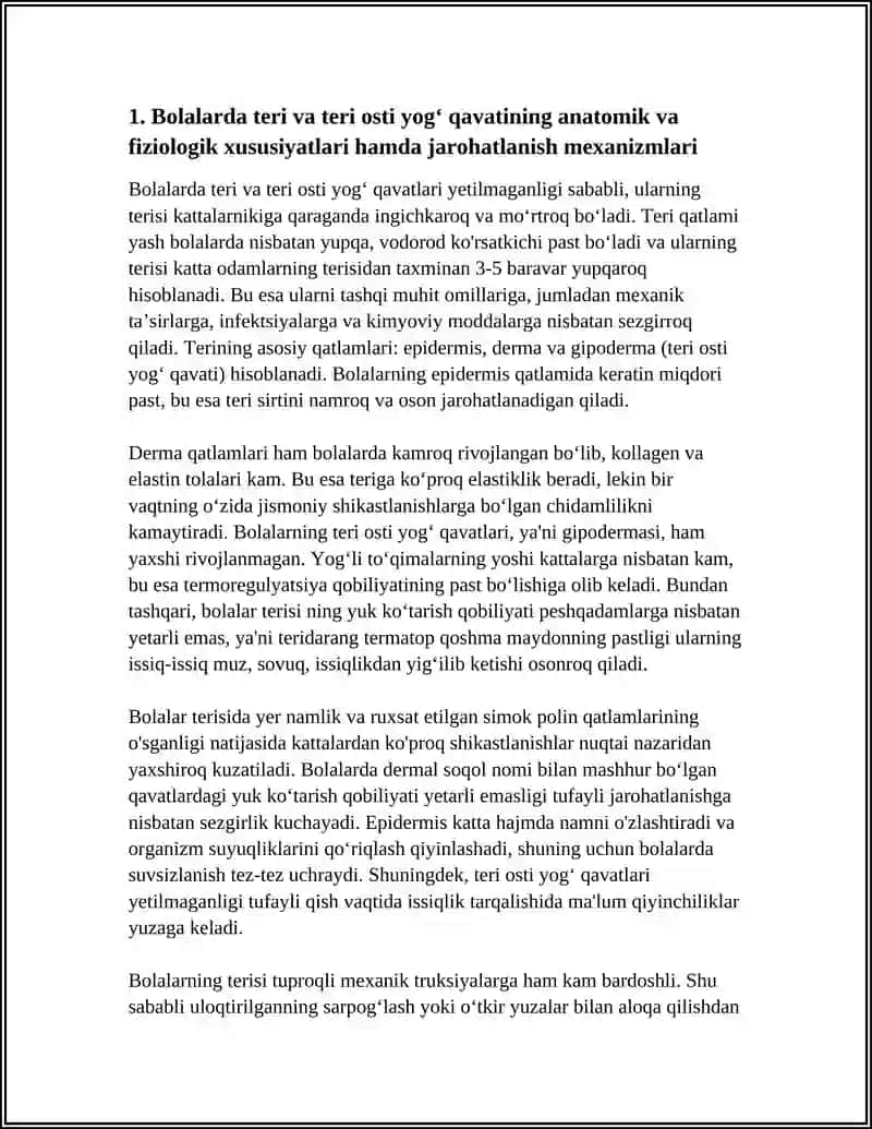 BOLALARDA TERI, TERI OSTI YOG‘ QAVATINI JAROHATLANISH SEMIOTIKASI VA SINDROMLARI 3