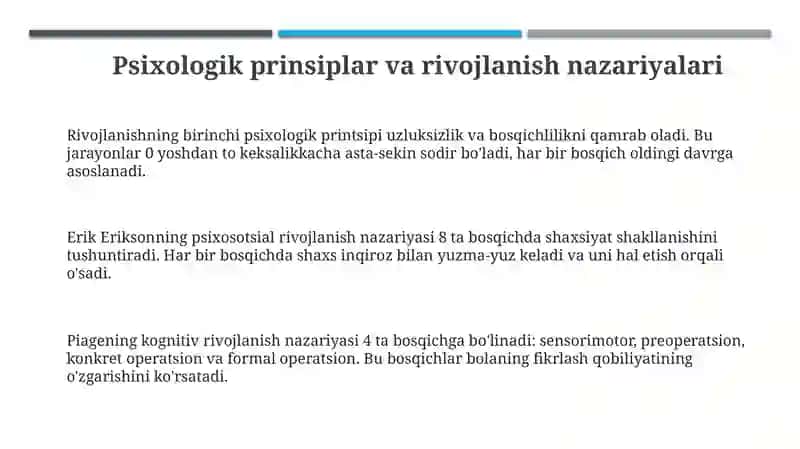 Psixologik prinsiplar va rivojlanish nazariyalari 3