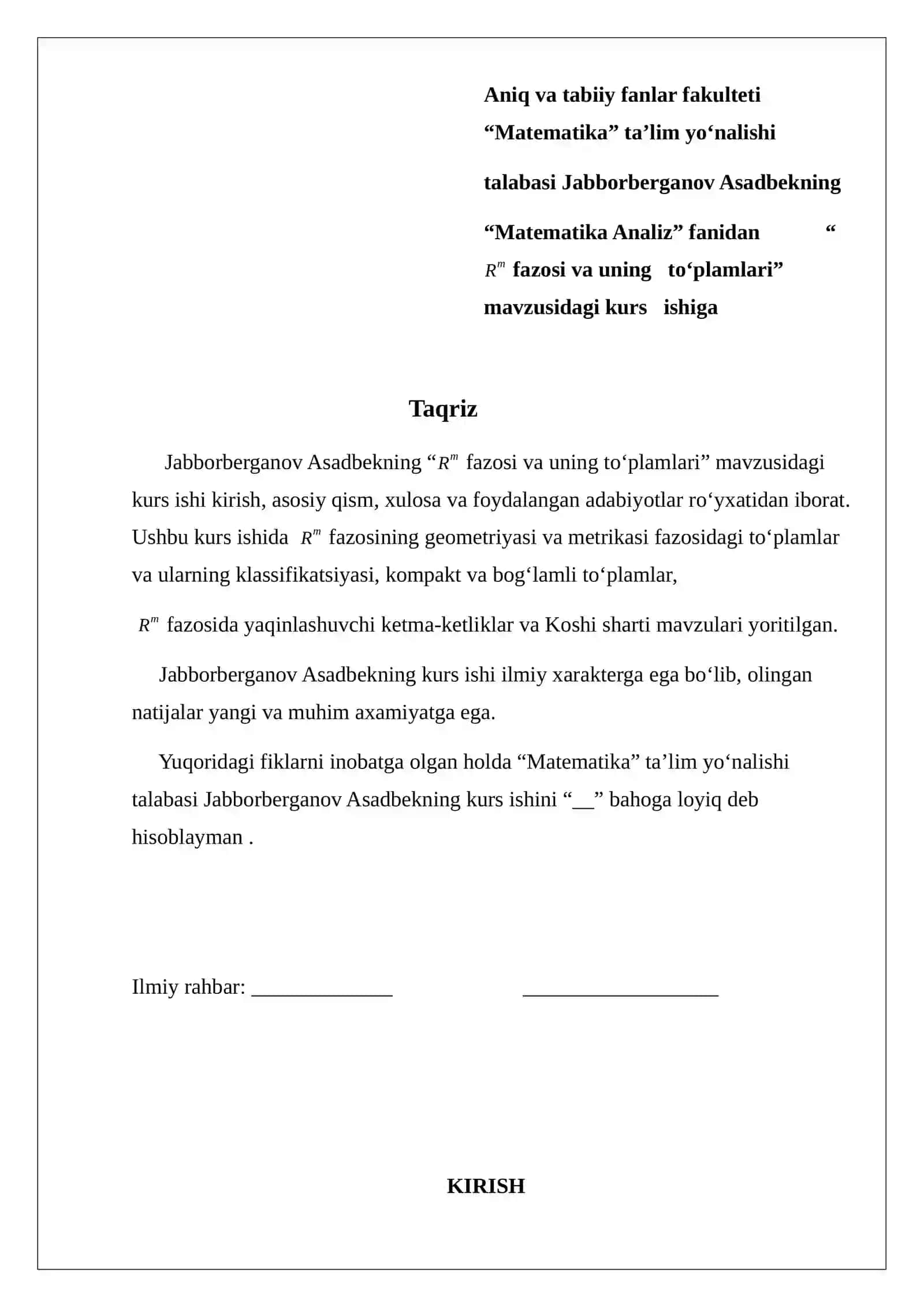 <latex>Rm</latex> fazosi va uning to‘plamlari 3