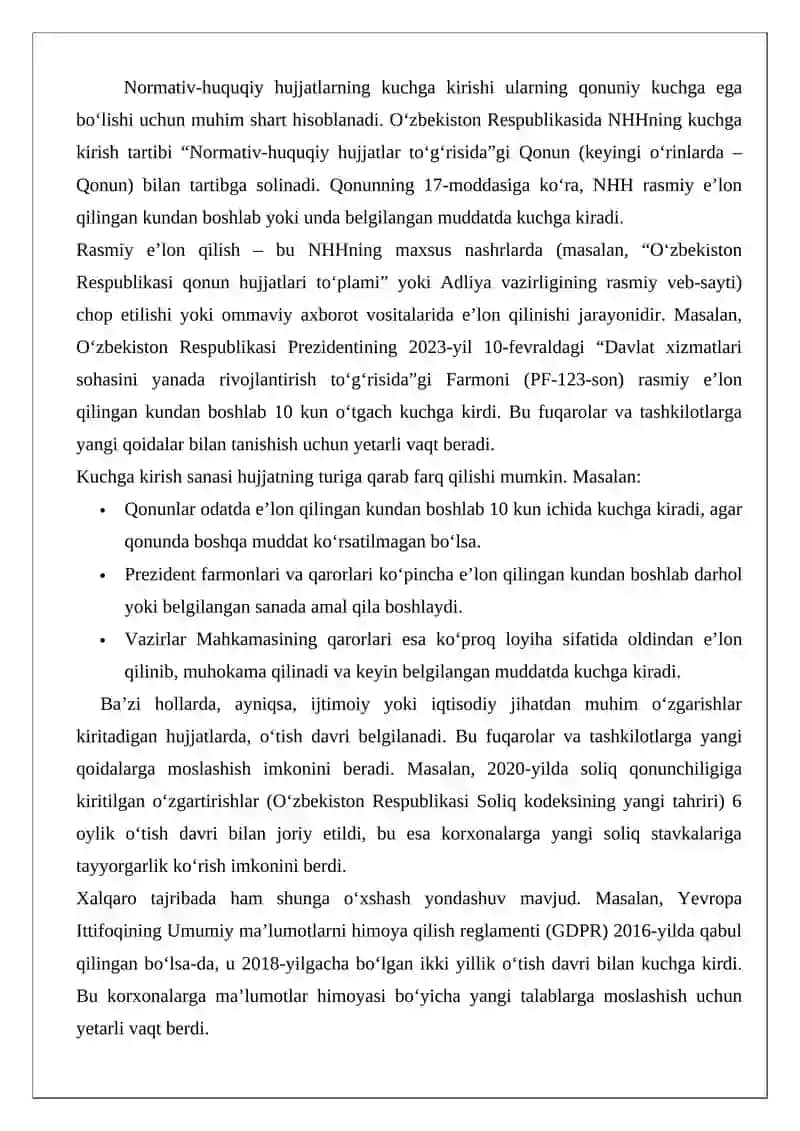 Normativ-huquqiy hujjatlarning vaqt va hududda amal qilishi 3