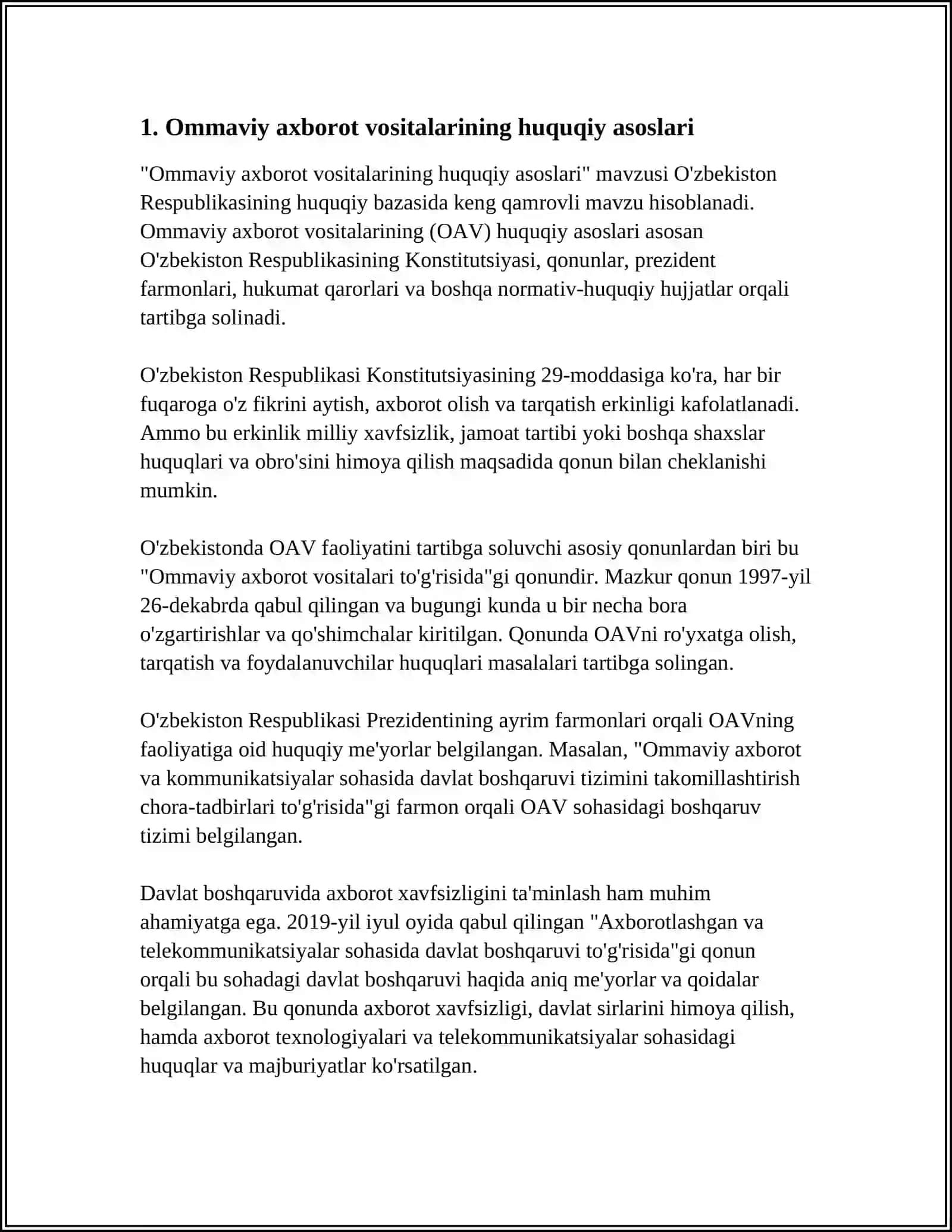 Ommaviy axborot vositalarining huquqiy asoslari 3
