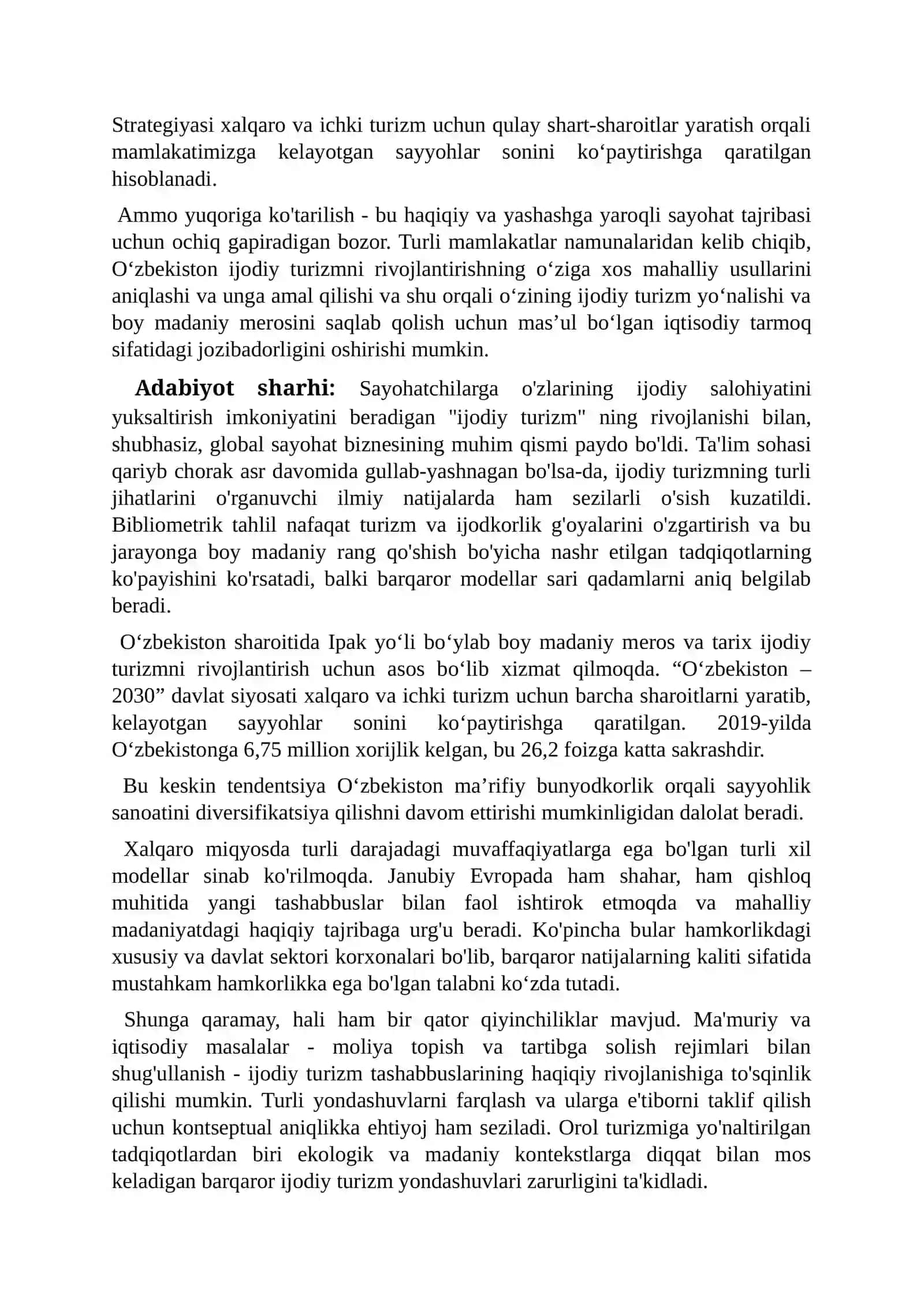 O’zbekistonda Ijodiy Turizmni Rivojlantirish va Bu Borada Jahon Tajribasi 3
