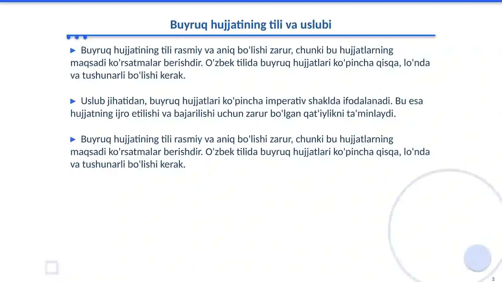 Buyruq hujjatini rasmiylashtirishda Til va uslub masalalari 3